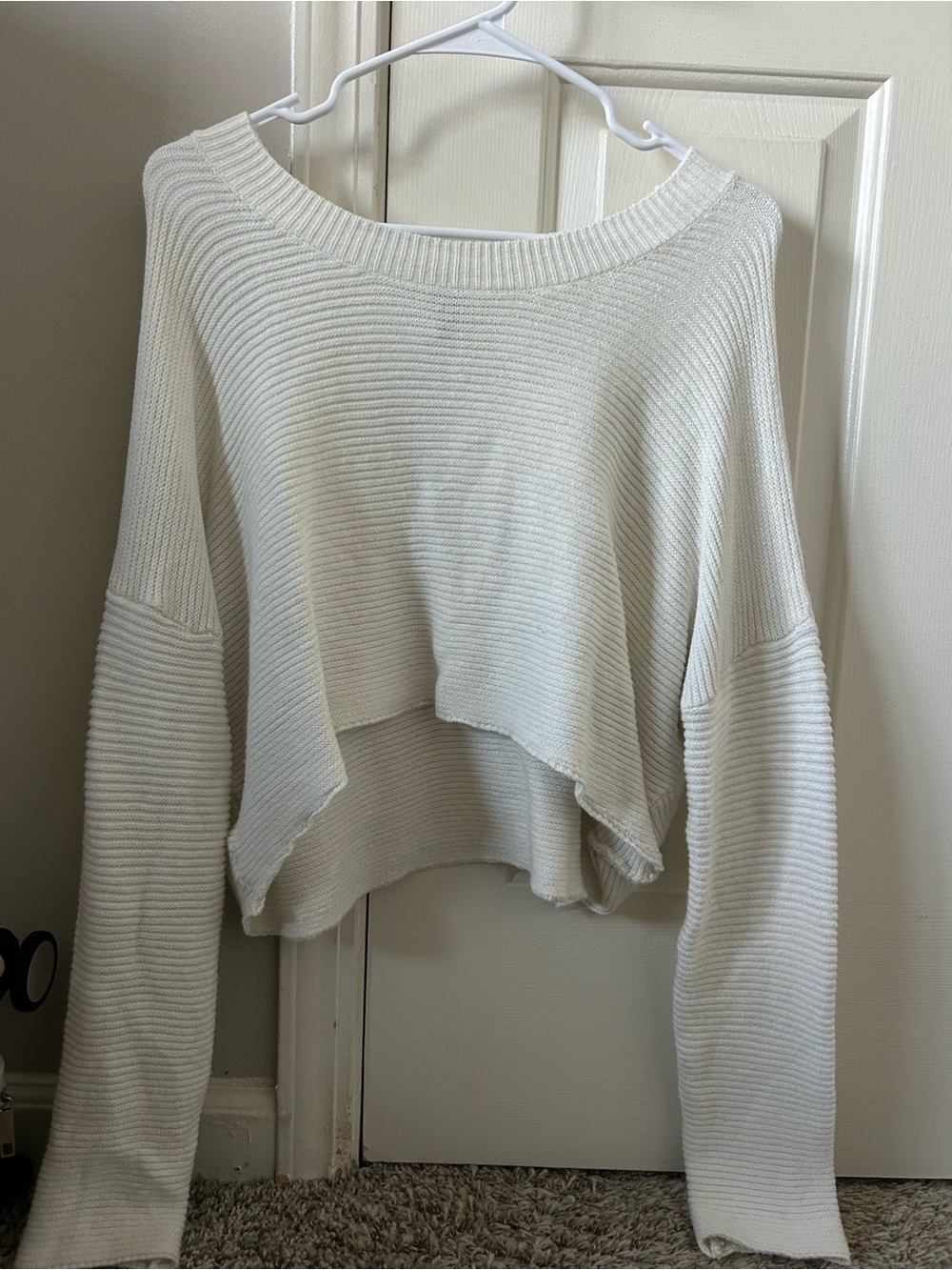 Windsor Cream Cropped Ribbed Boatneck Sweater